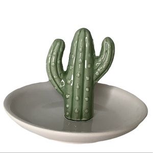 Cactus Jewelry / Trinket 3” Tall Holder Green and White